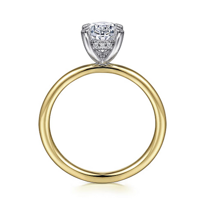 Cari - 14K White-Yellow Gold Hidden Halo Oval Diamond Engagement Ring