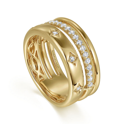 14K Yellow Gold Diamond Easy Stackable Ladies Ring