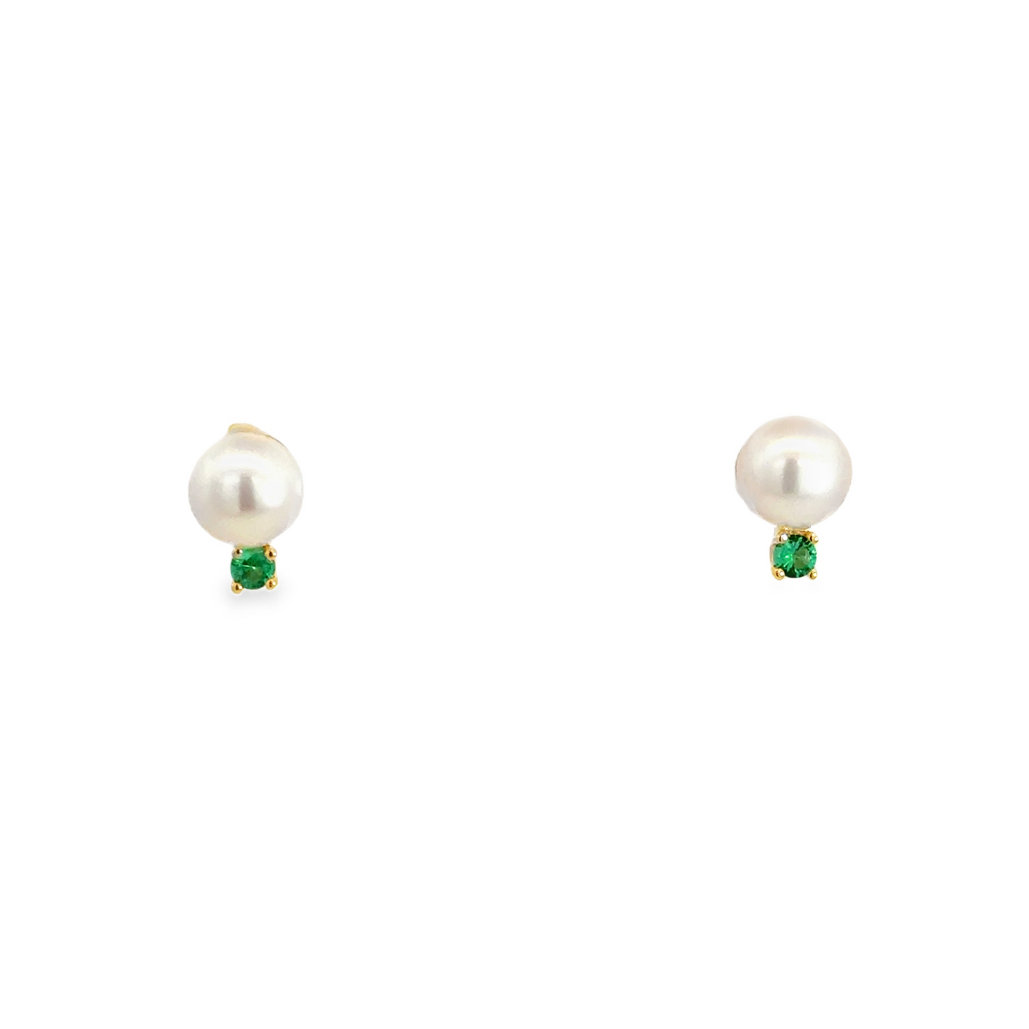 David Connolly | Classic Akoya Cultured Pearl Earrings with Emerald Accent