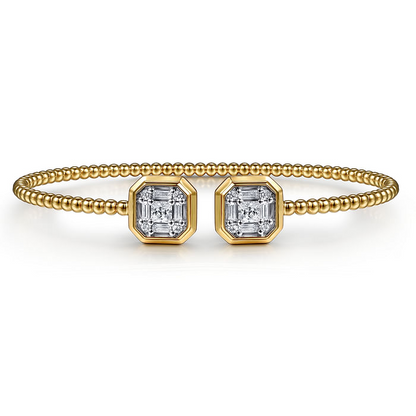14K Yellow Gold Bujukan Baguette and Princess Diamond Split Bangle Bracelet