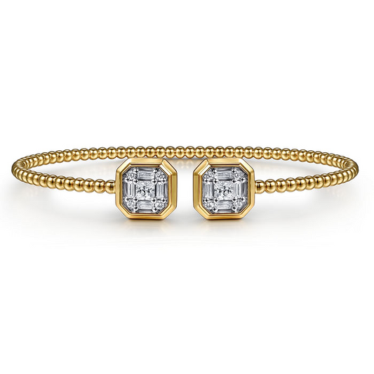 14K Yellow Gold Bujukan Baguette and Princess Diamond Split Bangle Bracelet