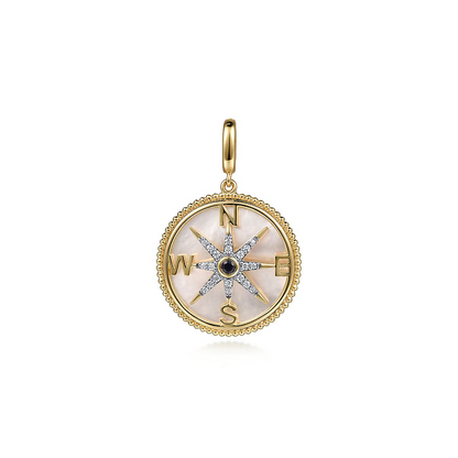 14K Yellow Gold Diamond and Blue Sapphire Compass Pendant