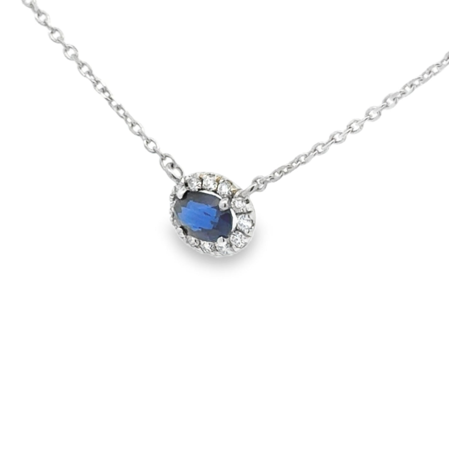 Diamond Halo and Sapphire Pendant Necklace