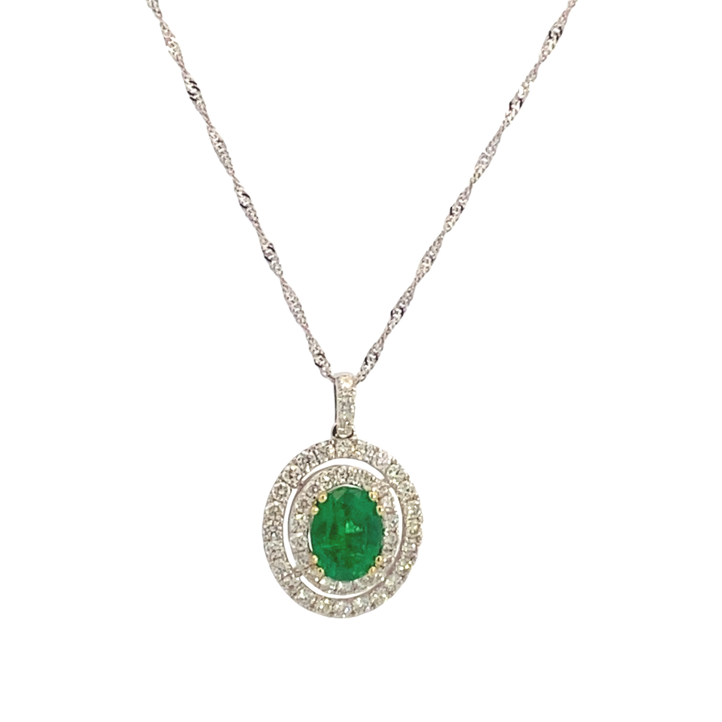 14K Two-Tone Gold Diamond and Emerald Pendant Necklace