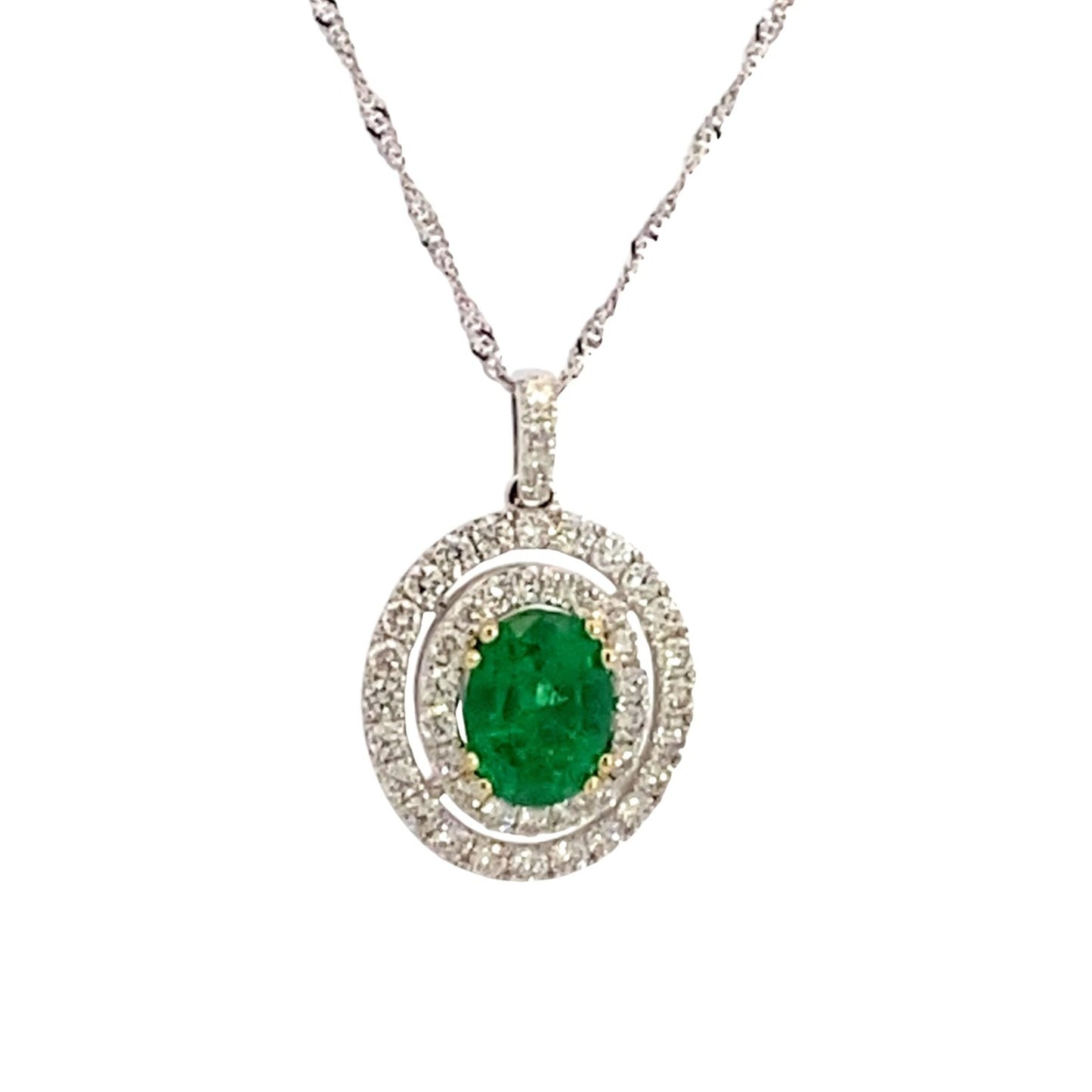 14K Two-Tone Gold Diamond and Emerald Pendant Necklace