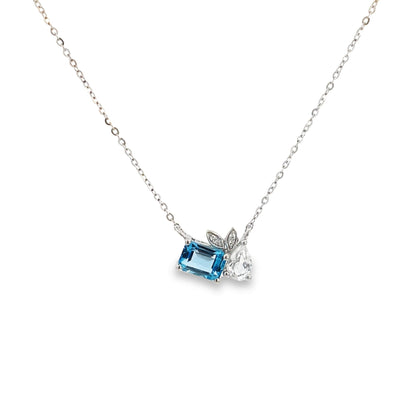 Luvente | 14K Gold Geometric Blue and White Topaz Necklace