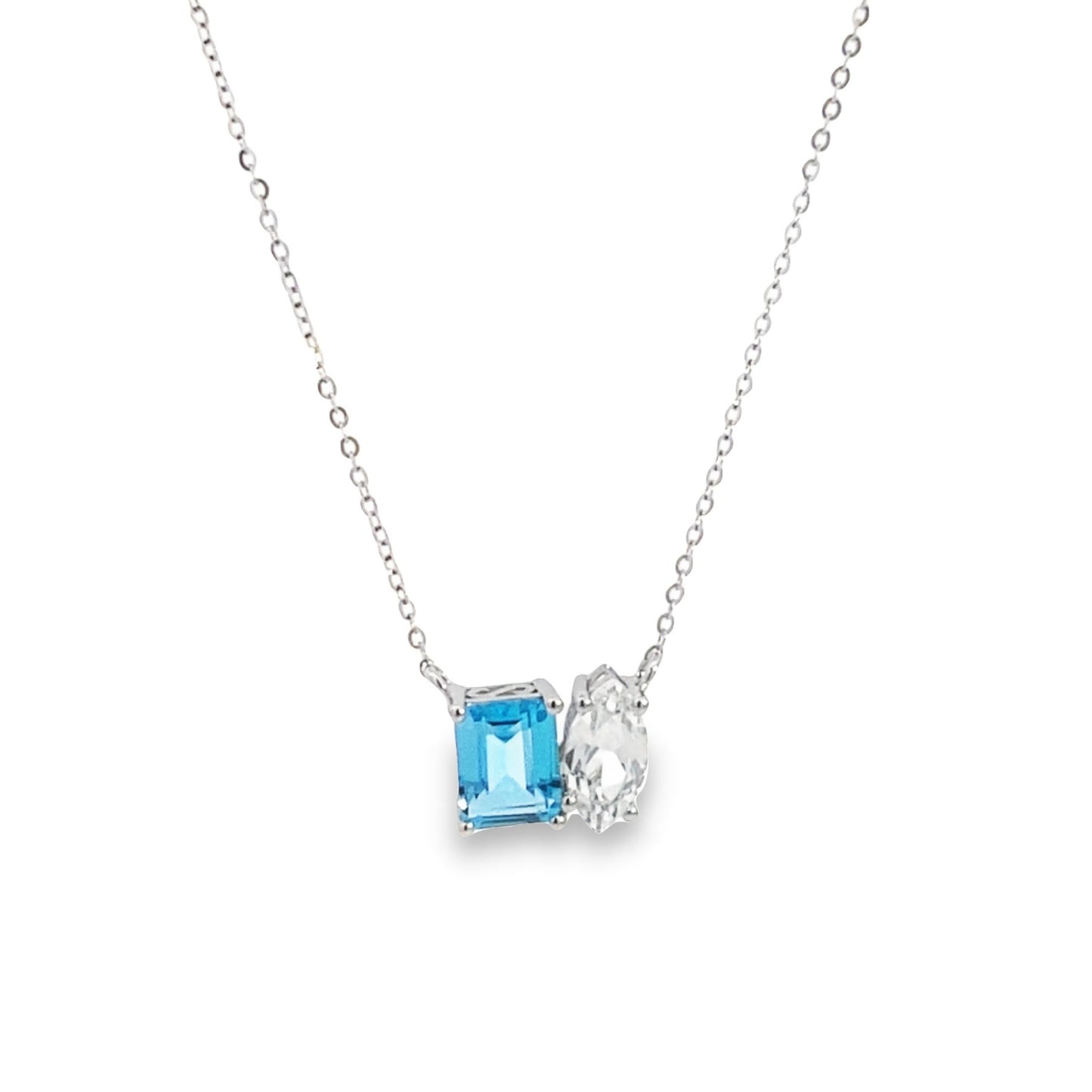 Luvente | 14K Gold Geometric Blue and White Topaz Pendant Necklace