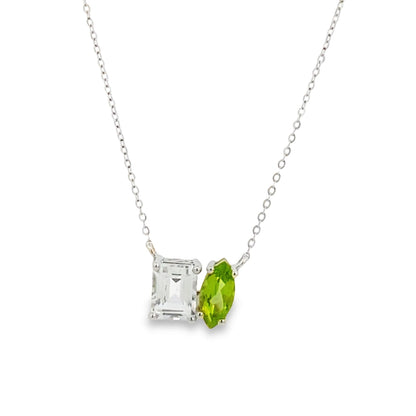 Luvente | 14K Gold Geometric Peridot and White Topaz Necklace