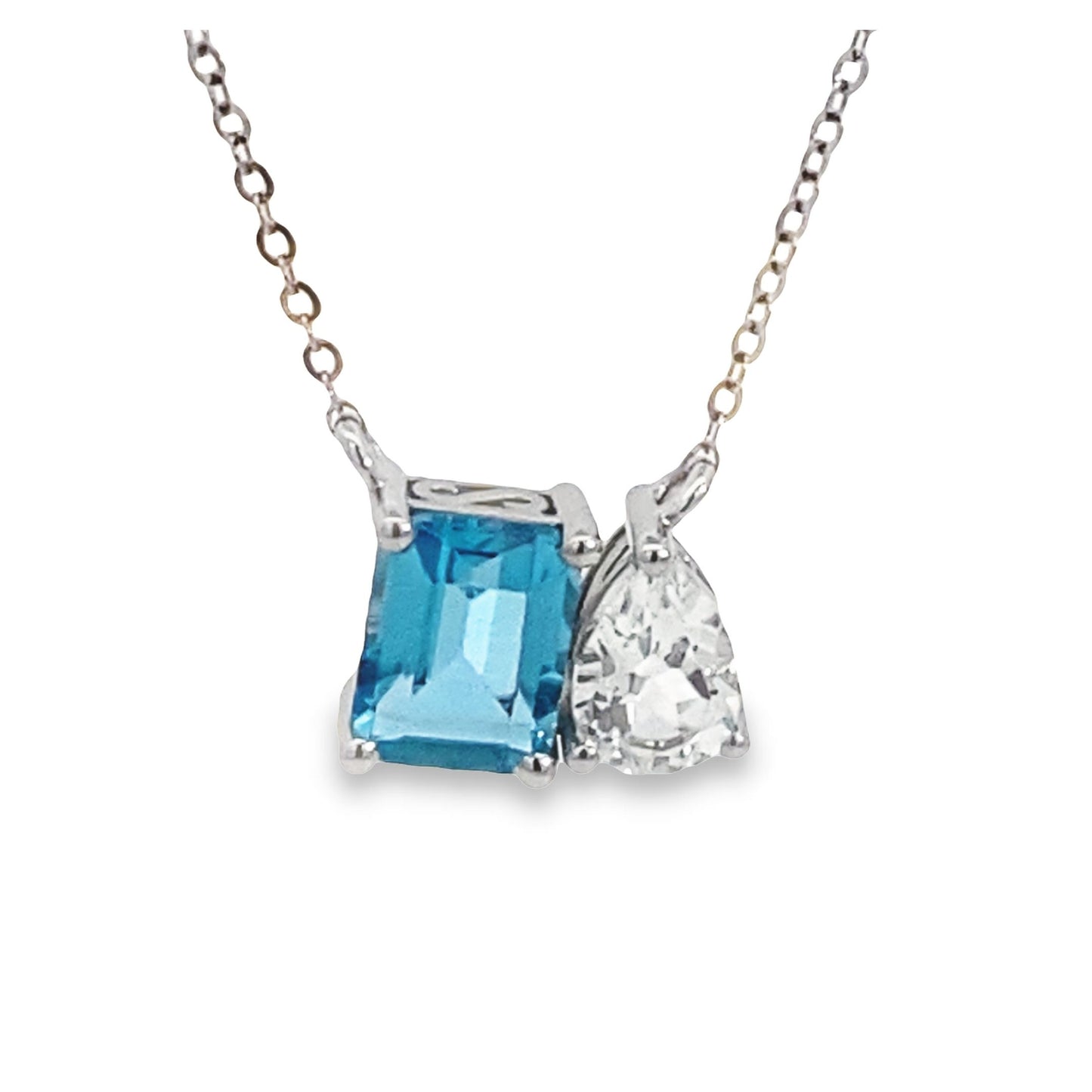 Two-Stone Blue and White Topaz Necklace