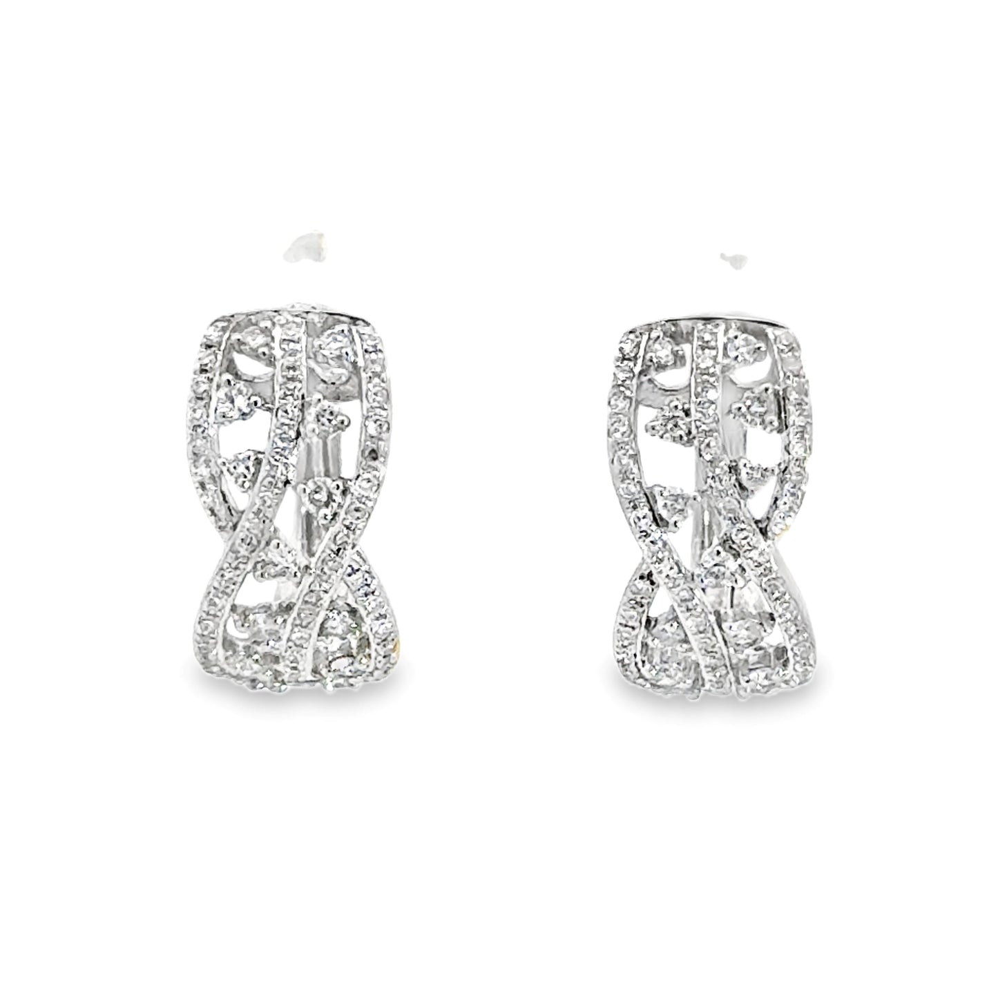 14K White Gold Diamond Huggie Hoop Earrings