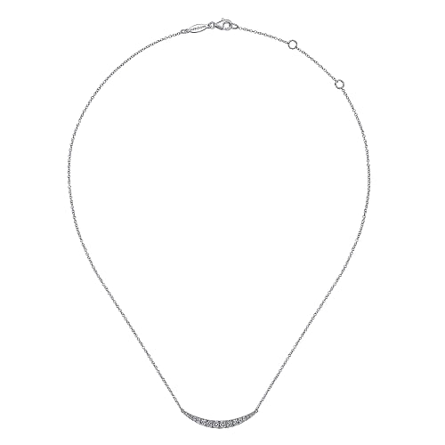 14K White Gold Curved Diamond Bar Necklace