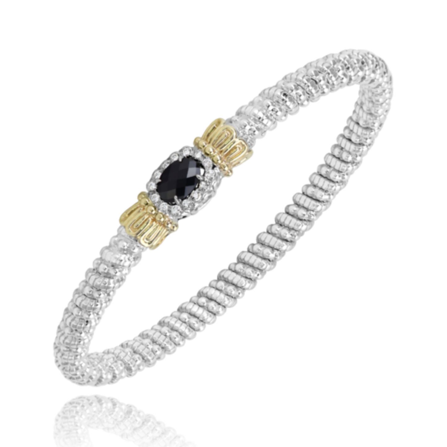 14K Yellow Gold and Sterling Silver Diamond Bangle Bracelet