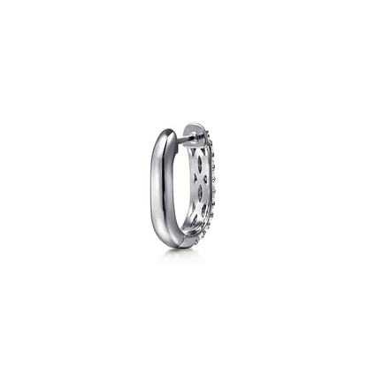 14K White Gold Pave Diamond Classic Oval Hoop Earrings