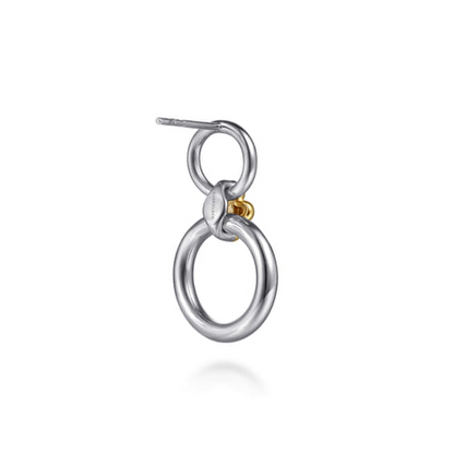 14K Yellow Gold and Sterling Silver Bujukan Round Link Stud Earrings