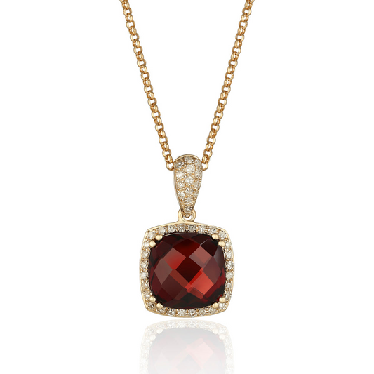 Halo Cushion Cut Garnet Necklace