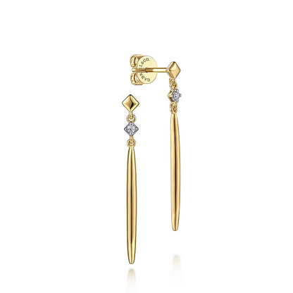 14K Yellow Gold Diamond and Spike Drop Earrings