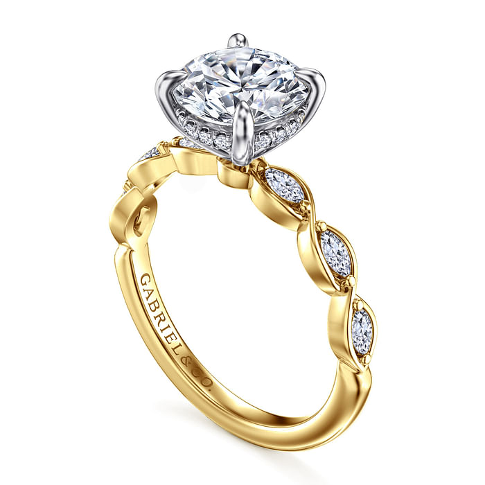 Claudia - 14K White-Yellow Gold Round Diamond Engagement Ring