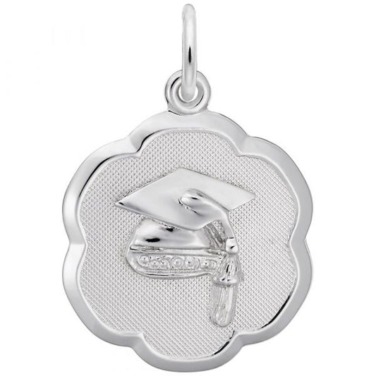 Graduation Cap Scalloped Disc Charm