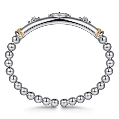 14K Yellow Gold and Sterling Silver Bujukan White Sapphire Bangle Bracelet (.20 CTW)