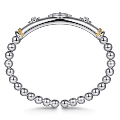 14K Yellow Gold and Sterling Silver Bujukan White Sapphire Bangle Bracelet (.20 CTW)