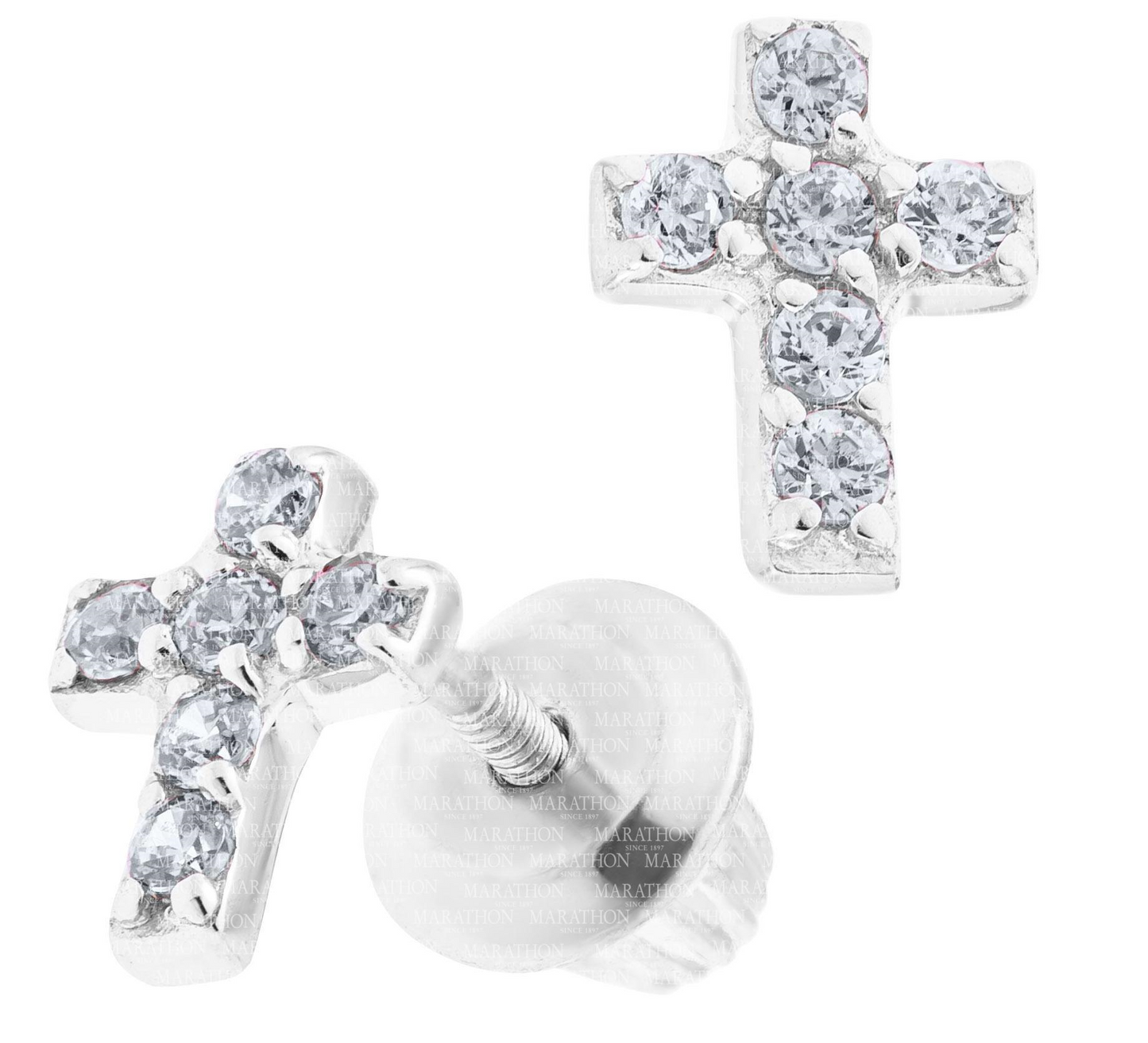 Sterling Silver and CZ Cross Earrings