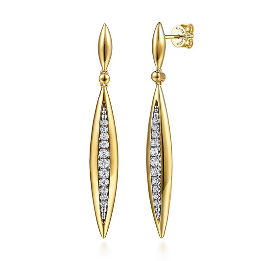 14K White and Yellow Gold Diamond Bullet Stud Drop Earrings