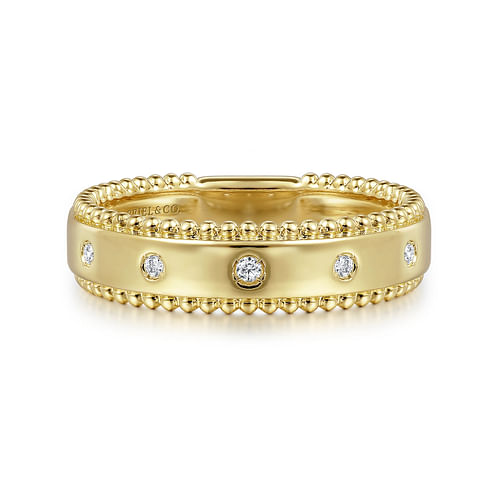 14K Yellow Gold Bujukan Diamond Bezel Wide Stackable Ladies Ring