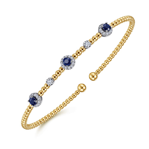 14K Two-Tone Gold Diamond and Sapphire Bujukan Cuff Bracelet