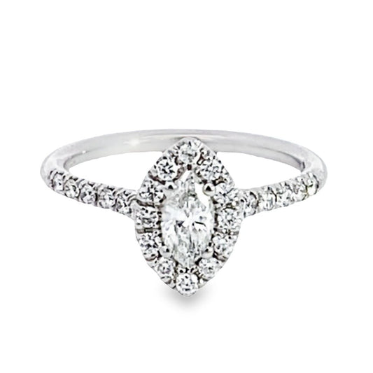 Ziva | 14K White Gold Diamond Marquise Halo Engagement Ring