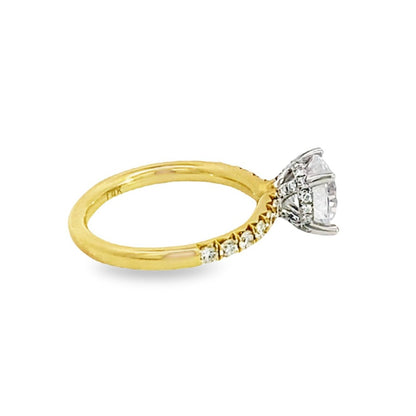 14K Yellow Gold Diamond Engagement Ring with Accented Band