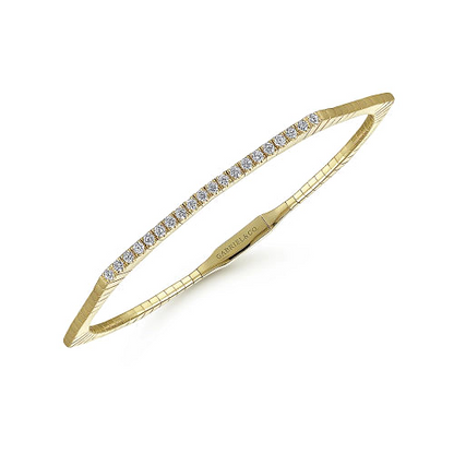 14K Yellow Gold Diamond Hexagon Shape Bangle