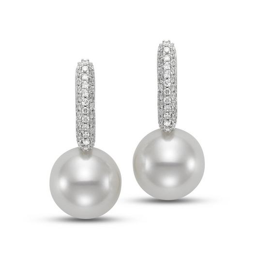 18K White Gold Diamond and Pearl Earrings