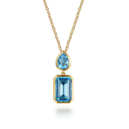 14K Yellow Gold Blue Topaz Pendant Necklace