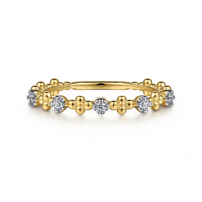 14K Yellow Gold Diamond and Bujukan Bead Station Stackable Ring