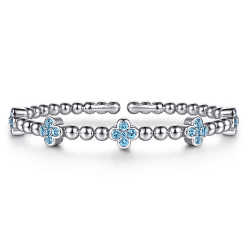 925 Sterling Silver Blue Topaz Clover Bujukan Split Bangle Bracelet (1.81 CTW)