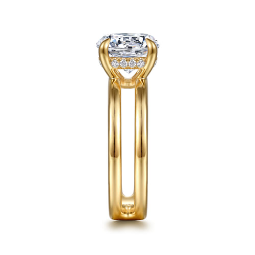 14K Yellow Gold Diamond Engagement Ring Mounting – Contemporary Collection (Hidden Halo, .10 CTW Accent Diamonds)