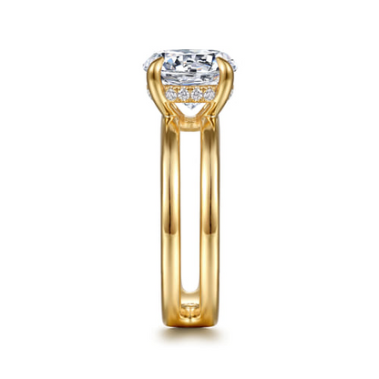 14K Yellow Gold Diamond Engagement Ring Mounting – Contemporary Collection (Hidden Halo, .10 CTW Accent Diamonds)