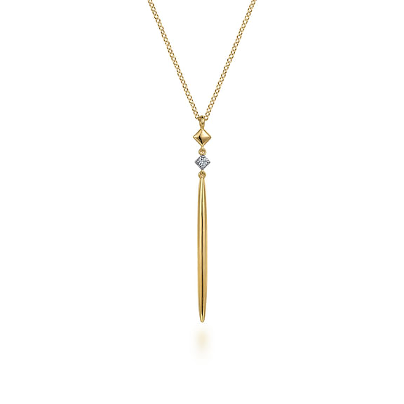 14K Yellow Gold Diamond Pendant Drop Necklace