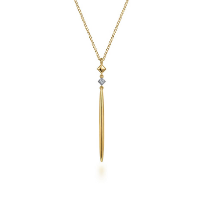 14K Yellow Gold Diamond Pendant Drop Necklace