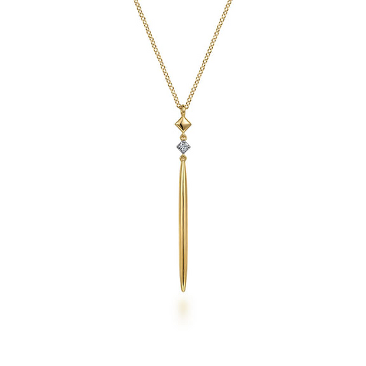 14K Yellow Gold Diamond Pendant Drop Necklace