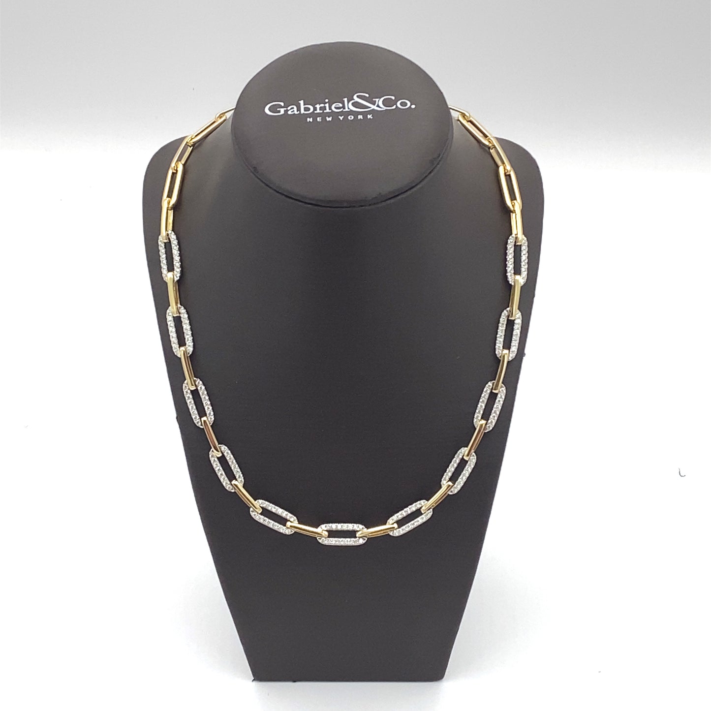 14K Two-Tone Paper Clip Diamond Chain Necklace