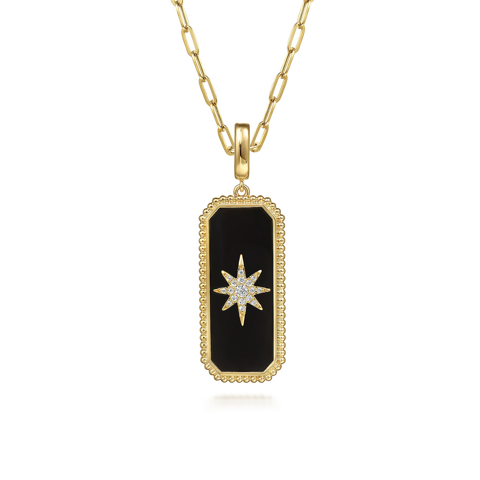 14K Yellow Gold Diamond and Onyx Bujukan Medallion Pendant