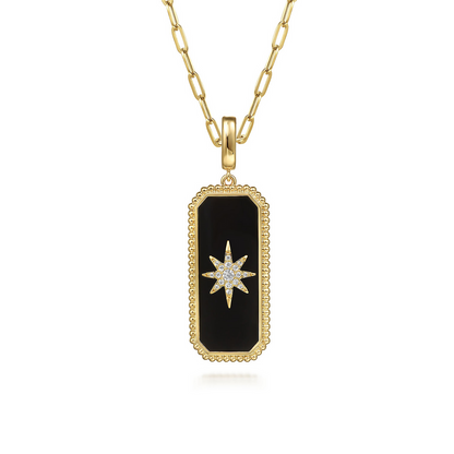 14K Yellow Gold Diamond and Onyx Bujukan Medallion Pendant