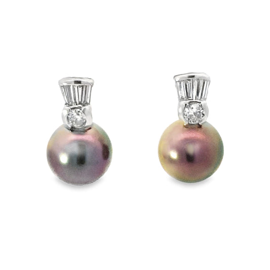 Kirkland Jewelry Estate | 14K White Gold Diamond Black South Sea Pearl Earrings