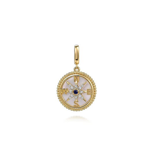 14K Yellow Gold Bujukan Diamond Starburst & Mother of Pearl Medallion Pendant