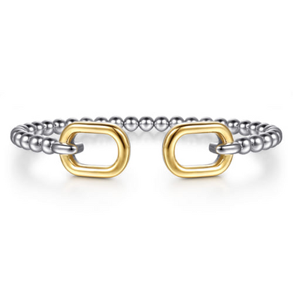 14K Yellow Gold and Sterling Silver Bujukan Open Bangle Bracelet