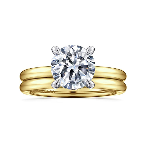 14K White and Yellow Gold Round Solitaire Diamond Engagement Ring