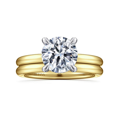 14K White and Yellow Gold Round Solitaire Diamond Engagement Ring
