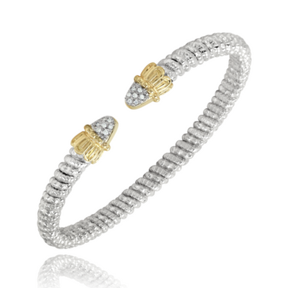 14K Yellow Gold and Sterling Silver Diamond Bangle Bracelet