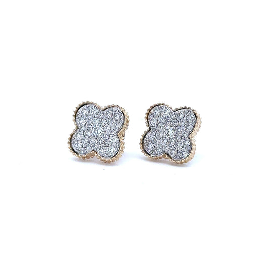 14K Gold Two-Tone Diamond Quatrefoil Earrings